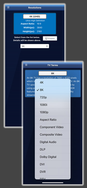 4K and 8K TV Specifications Tools for iPhone and Android