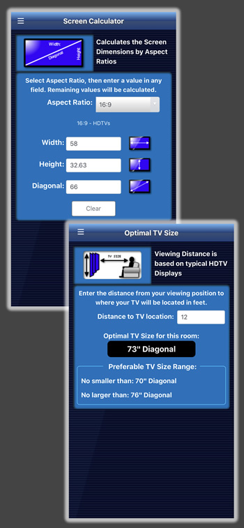 TV Home Theater Tools for iPhone and Android - Optimal viewing distance and TV size